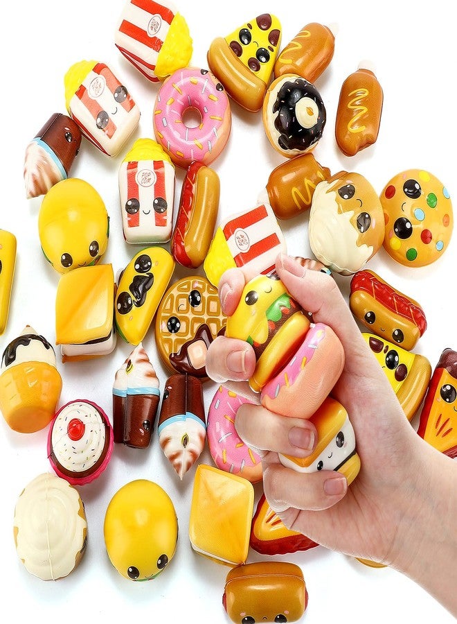Arrowbash 36 Pcs Mini Slow Rising Toys Fast Food Foam Stress Relief Toys in Hot Dog Cake Bread Smore Pizza Biscuit Donut Food Goodie Bag Fillers for Adults Party Favors - Image 1